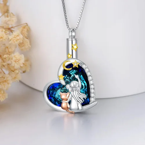 Vista 4 de Collar de urna de plata de ley para cenizas, recuerdo conmemorativo para perros, gatos y mascotas