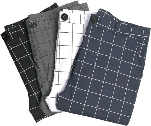 Vista 2 de Pantalones de vestir elásticos de moda para hombre, pantalones largos ajustados a cuadros, pantalones de vestir casuales de golf de negocios