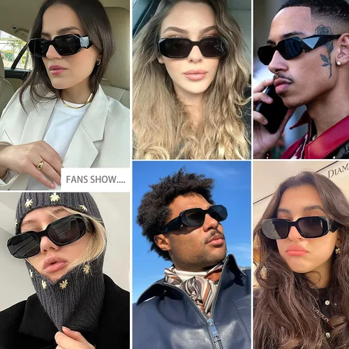 Vista 2 de Haqptul Lentes de sol rectangulares de moda para mujeres y hombres, cuadrados, retro, vintage, lentes hexagonales de los años 90S, Y2K, accesorios