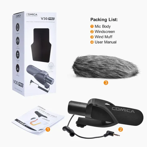 Vista 9 de COMICA CVM-V30PRO Micrófono de escopeta, micrófono de video profesional súper cardioide con soporte de choque, kit de micrófono de cámara