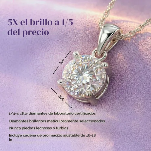 Vista 3 de 1/4 - 2 CT Certified Lab Diamond Necklace 14K Solid White & Yellow Gold Oro blanco
