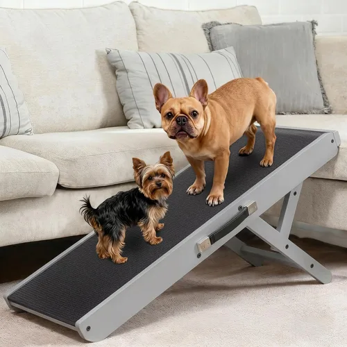 Vista 13 de Rampa para perros para sofá, antideslizante, resistente, plegable, soporta hasta 200 libras, ajustable de 7 a 20 pulgadas, plataforma de aterrizaje