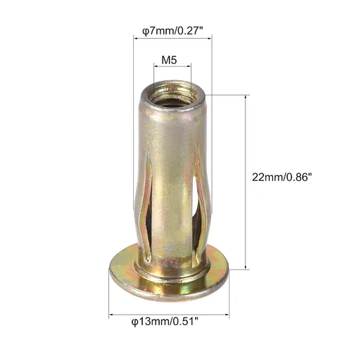 Vista 2 de uxcell Tuerca de remache de agarre múltiple, vástago preabombado M5 de acero al carbono chapado en zinc, tuerca de inserción roscada de cabeza
