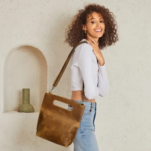 Vista 7 de S-ZONE Women Vintage Genuine Leather Crossbody Bag Distressed Foldable Clutch Top Handle Handbag Purse