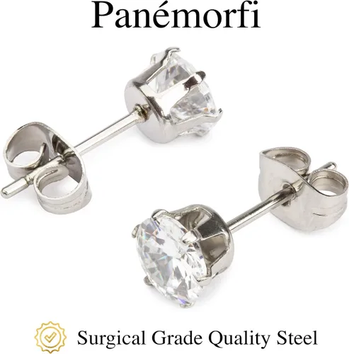 Vista 6 de PANEMORFI EXQUISITE - Juego de aretes de acero quirúrgico 316L y aro de circonita cúbica TRUETest hipoalergénicos para pieles sensibles mujeres