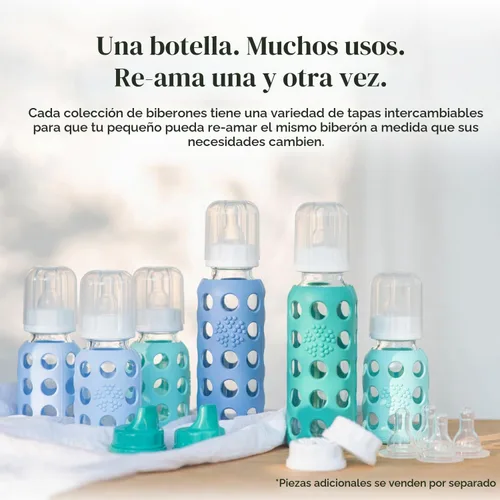 Vista 6 de Lifefactory Biberón de vidrio con pezón etapa 1 y funda protectora de silicona manta de 4 onzas