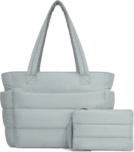 Vista 12 de TOPDesign Bolsa Tote Acolchada para Mujer, Bolso de Mano Ligero Inflado con Compartimentos, Bolsa de Hombro Acolchada para Trabajo, Viajes, Gimnasio