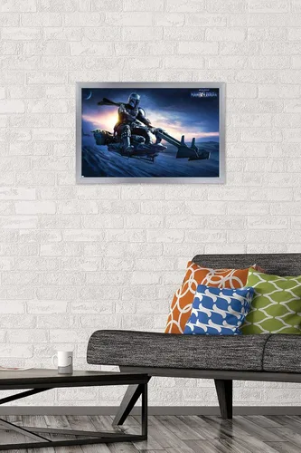 Vista 36 de Star Wars: The Mandalorian - Póster de pared Grogu Sunset Speeder, 34 pulgadas de largo x 22.4 W, versión premium sin marco