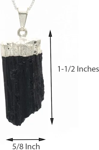 Vista 8 de Collar con colgante de protección de turmalina negra cruda en cadena de plata de ley, 18.0in