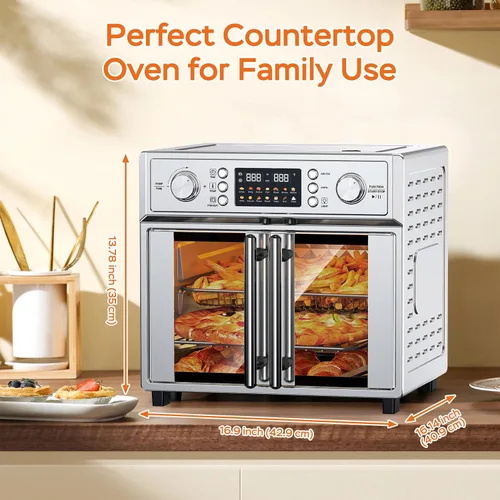 Vista 6 de Combinado de Tostador de Puerta Francesa Extra Grande con Freidora de Aire, Freidora de Aire de Puerta Doble Francesa de Gran Capacidad de 1700W