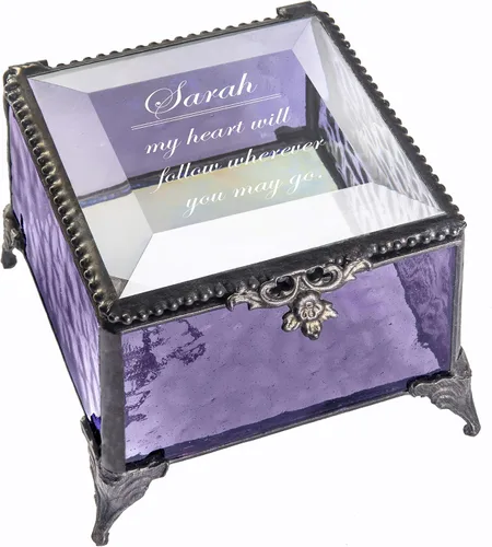 Vista 7 de Caja de cristal púrpura personalizada vitrina decorativa de almacenamiento, organizador de joyas, regalo de recuerdo para amigas, hijas, hermanas