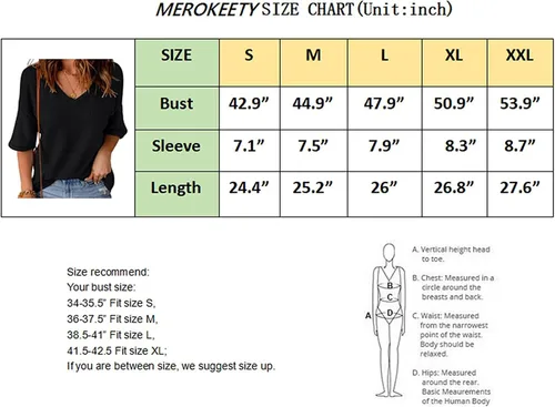 Vista 5 de MEROKEETY - Blusa de media manga con cuello en V, punto gofre y alas de murciélago para mujer, camiseta suelta de color sólido
