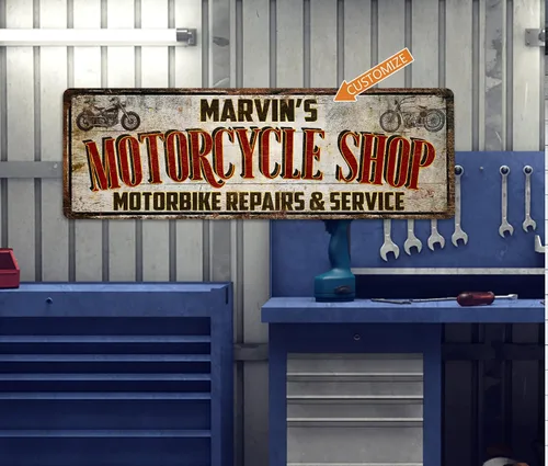 Vista 3 de Letrero de garaje personalizado para taller de motocicleta, reparación mecánica para hombre, decoración de cueva, picador de bicicleta de calle