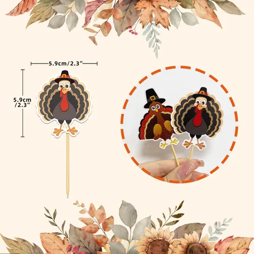 Vista 24 de 24 adornos de otoño para cupcakes para decoración del día de Acción de Gracias, lazo con purpurina para pasteles Thankful Blessed Grateful para Bow-a