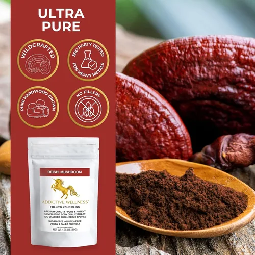 Vista 6 de Addictive Wellness Polvo de extracto de hongos Reishi + esporas (mezcla 50/50) cultivado en madera, puro y potente Ganoderma silvestre 50 g (1.76 oz)