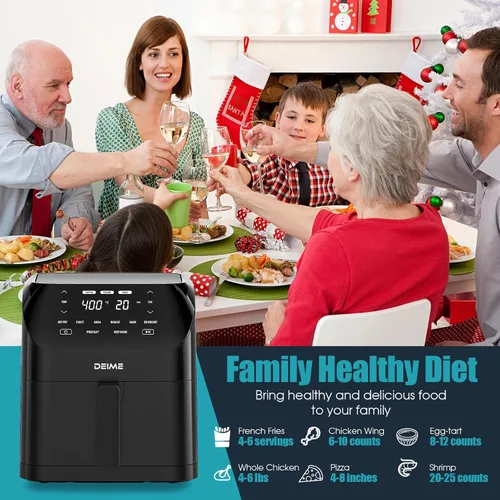 Vista 6 de Freidora de aire de 6.2 cuartos de galón de gran capacidad, freidora de aire caliente sin aceite, horno de 1500 W, cocina saludable con 8 ajustes