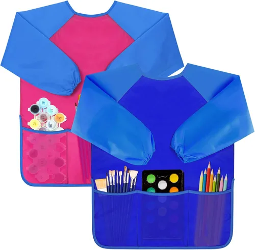 Vista 7 de Bassion Kids Art Smock, Toddlers Painting Aprons Colorful Waterproof Children Artist Smock Age 2-8 Years Gifts