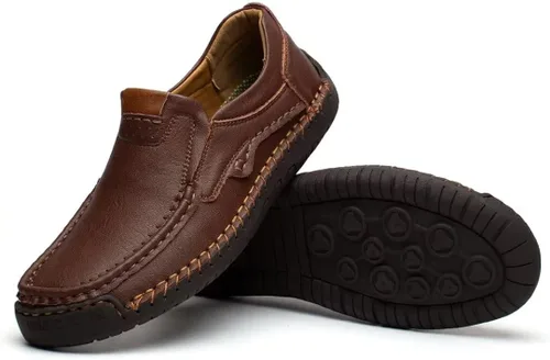 Vista 2 de Zapatos de conducción para hombre, mocasines casuales sin cordones, zapatos de vestir cómodos de cuero de ancho ancho ancho para hombre. Incluye un