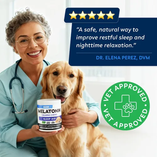 Vista 5 de STRELLALAB Melatonina para que los perros duerman 6 mg – Golosinas para dormir para perros – Pastillas para dormir para la ansiedad – Masticables