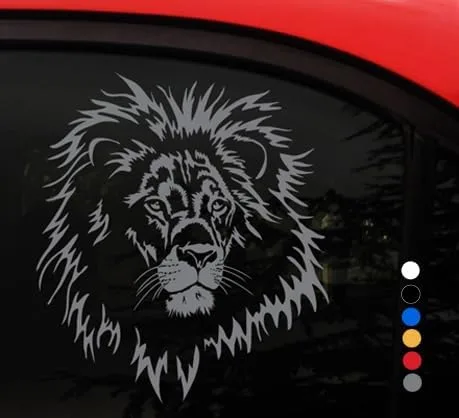 Vista 4 de Lion AMIART - Calcomanía de vinilo (blanco) – Hermosa cabeza de león macho salvaje – Rey del orgullo – Calcomanía de pared para ventana de coche