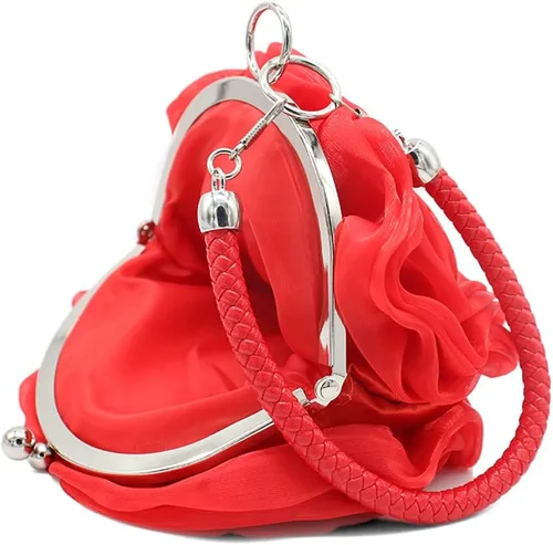 Vista 5 de Bolso de noche en forma de rosa, bolso de mano de satén suave, bolso de mano floral para mujer, bolso de fiesta de boda