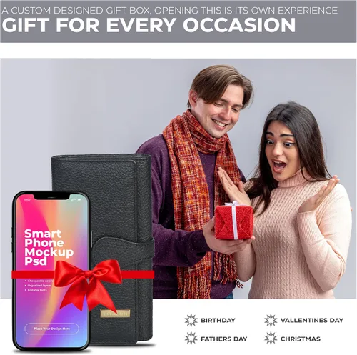 Vista 5 de Carteras de piel con bloqueo RFID, para cheques, con 11 ranuras para tarjetas, para mujer, cartera Rfid