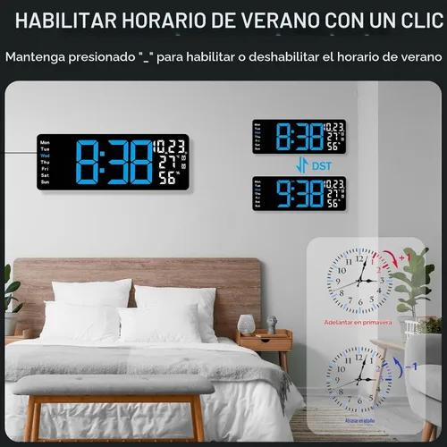 Vista 7 de JoFomp Reloj de pared digital grande de 17.3 pulgadas, reloj digital LED con control remoto, reloj despertador con Azul