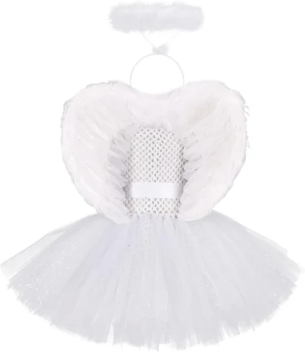 Vista 2 de IMEKIS Disfraces de ángel y diablo para niñas disfraz de Halloween alas con halo de diadema de varita cuerno de diablo horca para cosplay para niños