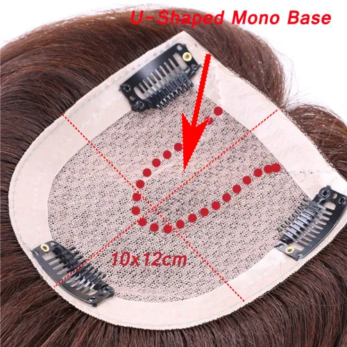 Vista 6 de Parte superior de cabello rizado en forma de U hecha a mano, pieza de cabello humano ondulado, 100% cabello humano con flequillo, postizo superior
