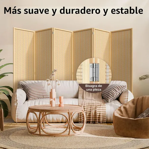 Vista 6 de JOSTYLE Divisor de habitación, pantalla de privacidad plegable, pantalla divisora de habitación de 6 paneles, panel divisor de bambú de 6 pies