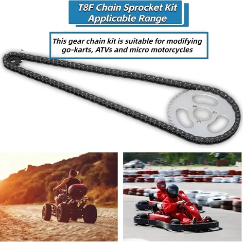 Vista 5 de Kit de cadena T8F, juego de piñones delanteros y traseros para karts modificados, cuatrimotos, mini motocicletas, reemplazo de engranajes de alta