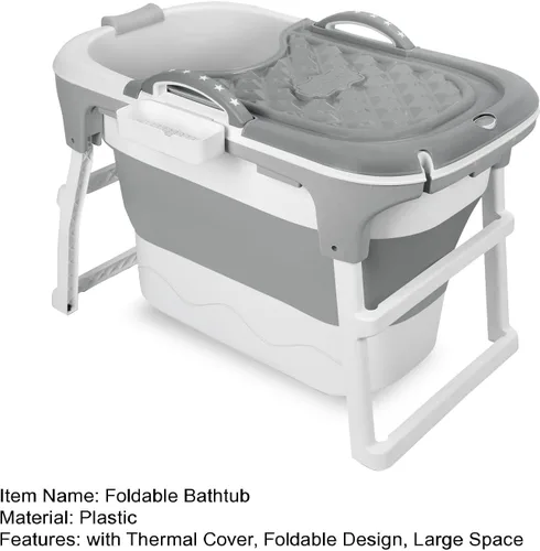 Vista 9 de Foldable Portable Soaking Tub, Collapsible Bathtub with Thermal Cover Gray