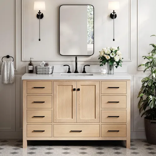 Vista 59 de ARIEL Cambridge - Mueble de baño con lavabo de 42 pulgadas, madera maciza, encimera de cuarzo blanco puro de 1.5 pulgadas, fregadero rectangular