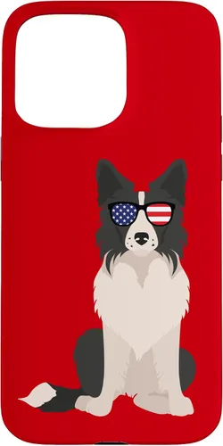 Vista 31 de Border Collie July 4th Patriotic American Sunglasses Dog Case for iPhone 16