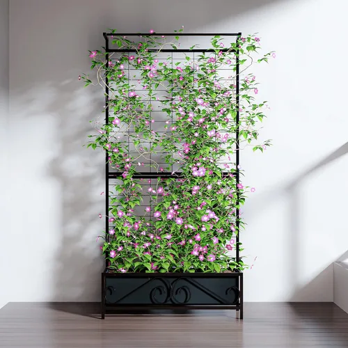 Vista 6 de Zhongma Macetero de metal con enrejado elevado con enrejado para plantas trepadoras de vid y flores (12.8 x 35.43 x 74 pulgadas), pantalla