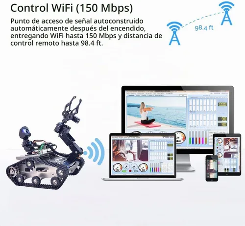 Vista 4 de Kit robot FPV Robot Car Kit con brazo robótico cámara HD para Mega 2560, vehículo robótico de chasis de tanque inteligente, aprendizaje inteligente