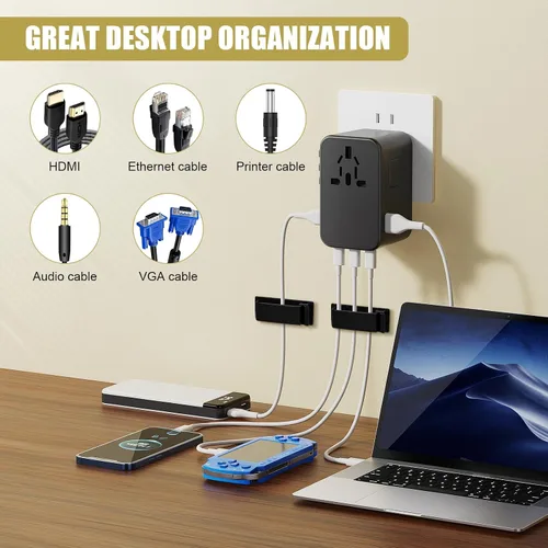 Vista 6 de Clips autoadhesivos para organizar cables, clips de línea, organizadores de cables, clips de línea de TV PC, clips de cable Ethernet debajo