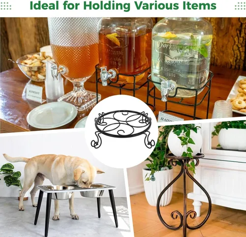 Vista 4 de 2 Pack Iron Flower Pot Stands, Black Round Rustproof Plant Display Racks With Wheels And Curved Designs
