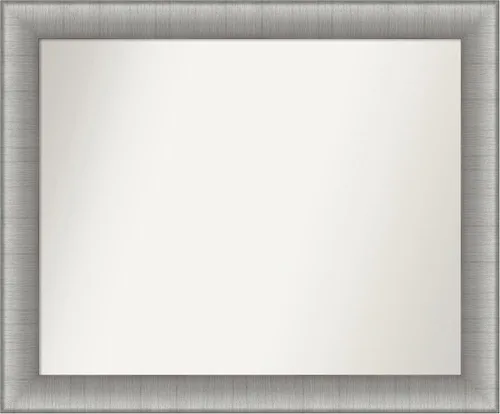 Vista 455 de Amanti Art Espejo de baño plateado para sobre el fregadero, 28 x 37 pulgadas, elegante espejo rectangular de peltre cepillado, marco de madera