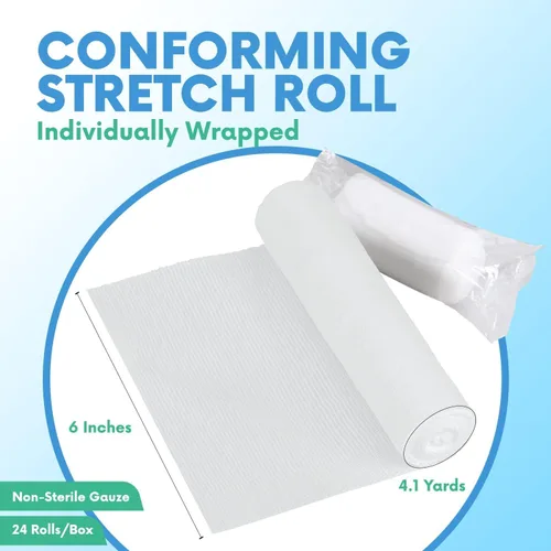 Vista 3 de HEALQU Rollos de Gasa Premium – 2' x 4.1 Yardas – 24 Rollos, Vendaje de Gasa Elástica Conformable Envuelto Individualmente – Vendajes Elásticos