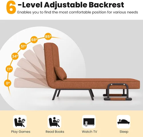Vista 4 de S AFSTAR Sofá cama convertible 4 en 1, sillón plegable con almohada y respaldo ajustable en 6 posiciones, tumbona acolchada completa para el hogar