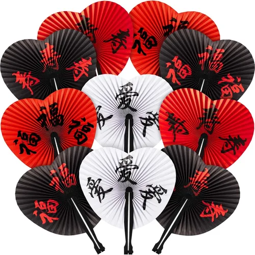 Vista 9 de Jetec 5 abanicos de mano plegables chinos, abanicos de mano de papel japonés oriental para decoración de fiestas de boda, juego de fanáticos