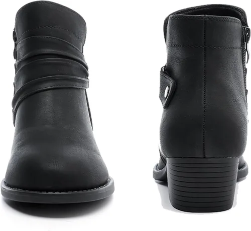 Vista 4 de Luoika Botines anchos para mujer, botas cortas negras y marrones con tacón bajo y cremallera lateral.