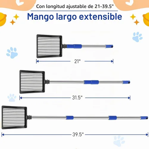Vista 2 de JAMIEWIN Cuchara extensible de metal para gatos, mango largo de 21 a 39.5