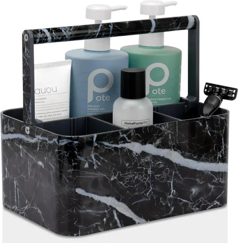 Vista 8 de BYUNER Organizador de Ducha Negro Portátil: Organizador de Baño de Plástico para Encimera, Organizador de Limpieza con Asa, Cesta de Ducha Rígida