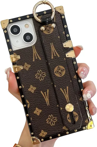 Vista 24 de Funda rectangular de cuero compatible con 11 con correa para pulsera, funda de diseño de lujo para mujeres y niñas, funda protectora con soporte