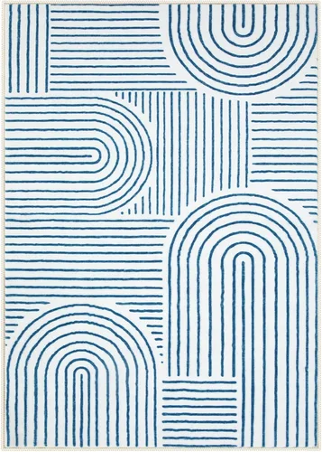 Vista 6 de Lahome Alfombras lavables abstractas, alfombra azul de 4 x 6 pies para dormitorio, guardería, suave, antideslizante, moderna, alfombra ultradelgada
