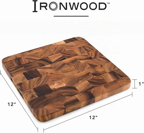 Vista 4 de Ironwood Oslo Tabla de Cortar Cuadrada de Fibra Transversal de Uso General, Talla Única, Madera de Acacia, Marrón Dice, Prep & Serve Great for