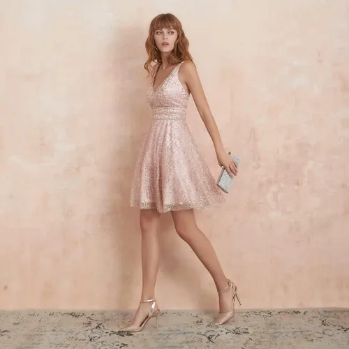 Vista 3 de AiniDress Vestido corto de tul para mujer, vestidos de fiesta con brillo de cristal