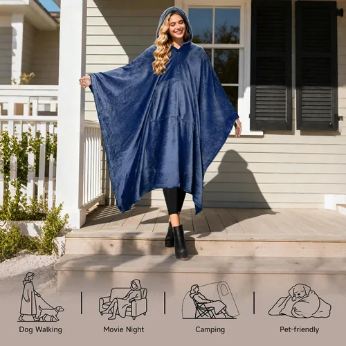 Vista 2 de Catalonia Poncho con capucha de manta para vestir para mujeres y hombres adultos, manta de vellón con capucha Cálido, suave, acogedor